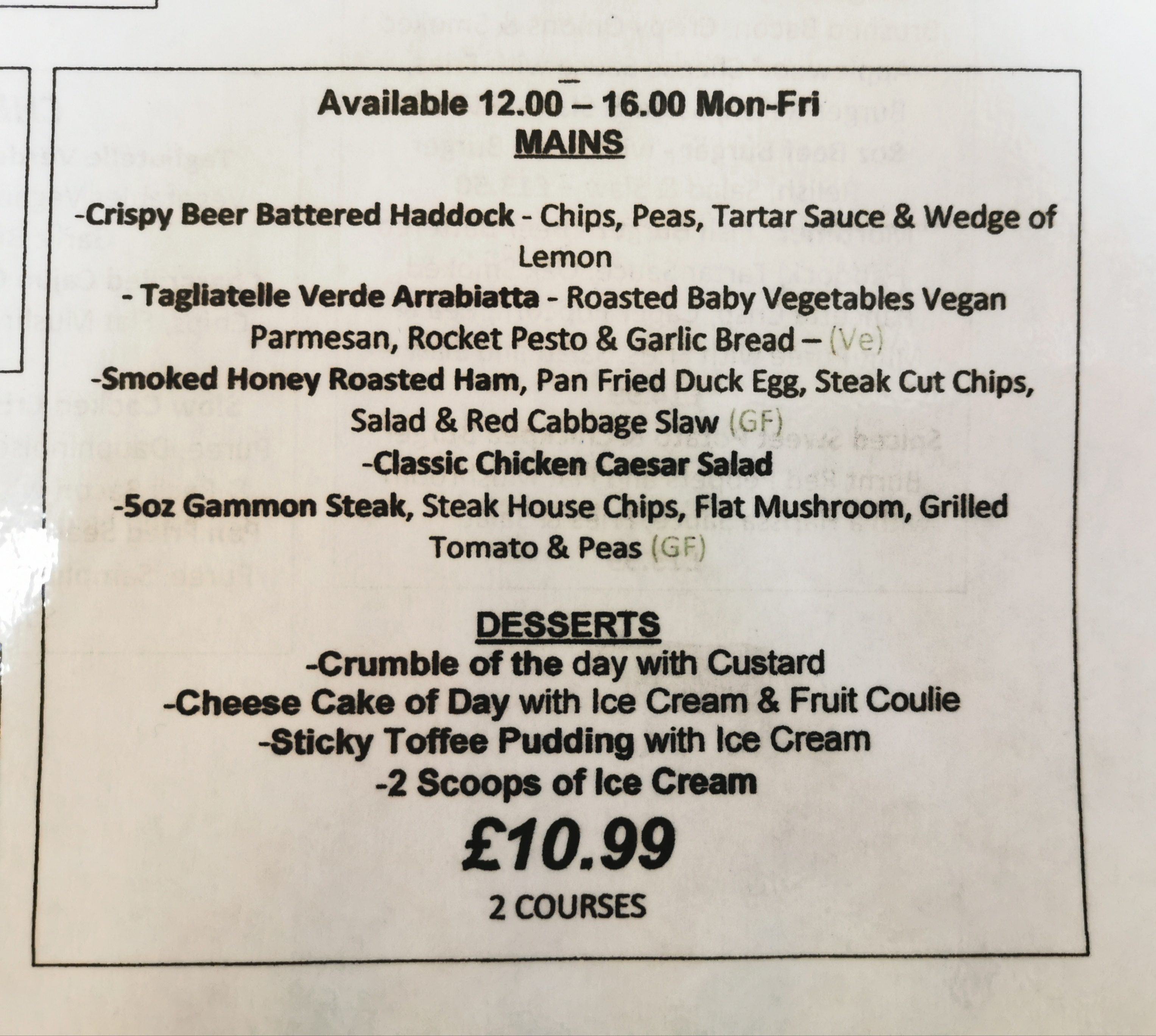 Two Course Lunch Menu - The Mortimer Arms Paultons Park New Forest